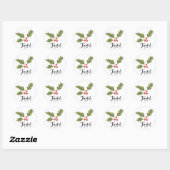 Sticker Rond Joyeux Holly Berry Moderne Gras Vacances Blanc Pho (Feuille)