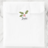 Sticker Rond Joyeux Holly Berry Moderne Gras Vacances Blanc Pho (Sac)
