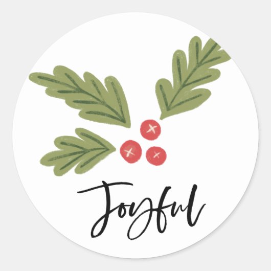 Sticker Rond Joyeux Holly Berry Moderne Gras Vacances Blanc Pho (Devant)