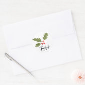 Sticker Rond Joyeux Holly Berry Moderne Gras Vacances Blanc Pho (Enveloppe)