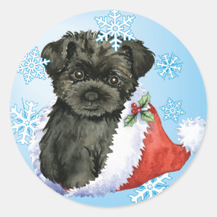 Sticker Rond Joyeux Howliday Affenpinscher