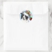 Sticker Rond Joyeux Howliday Border Collie (Sac)