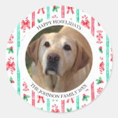 Sticker Rond Joyeux Howlidays Chien Photo Noël (Devant)