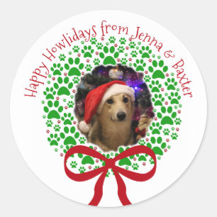 Sticker Rond Joyeux Howlidays Couronne de Noël Empreinte de Pat