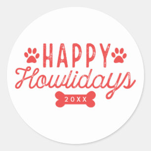 Sticker Rond Joyeux Howlidays   Vacances blanc et rouge