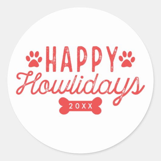 Sticker Rond Joyeux Howlidays | Vacances blanc et rouge (Devant)