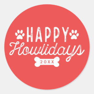 Sticker Rond Joyeux Howlidays Vacances rouges