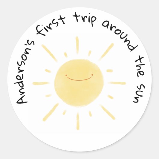 Sticker Rond Joyeux Jaune Sun Parti neutre de genre (Devant)