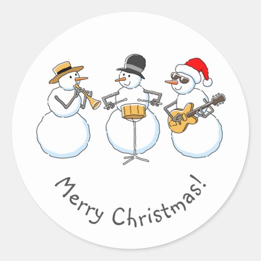 Sticker Rond Joyeux Jazzy Christmas Snowman Funny Jazzband (Devant)
