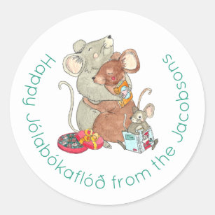 Sticker Rond Joyeux Jolabokaflod Mouse Famille Vacances