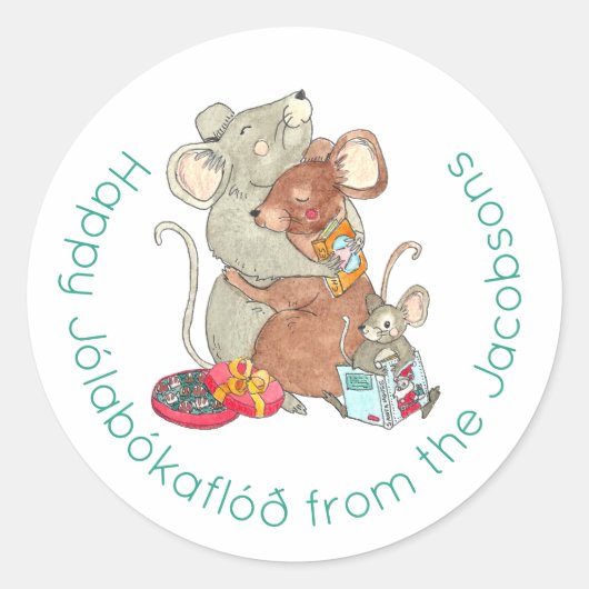 Sticker Rond Joyeux Jolabokaflod Mouse Famille Vacances (Devant)
