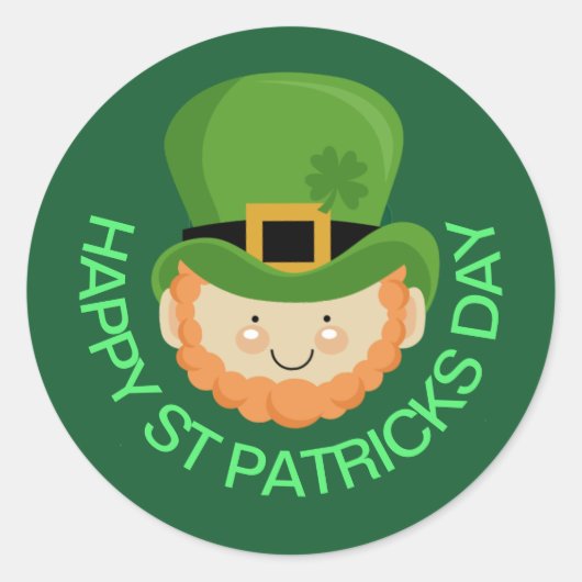 Sticker Rond Joyeux Jour de la Saint Patrick leprechaun (Devant)