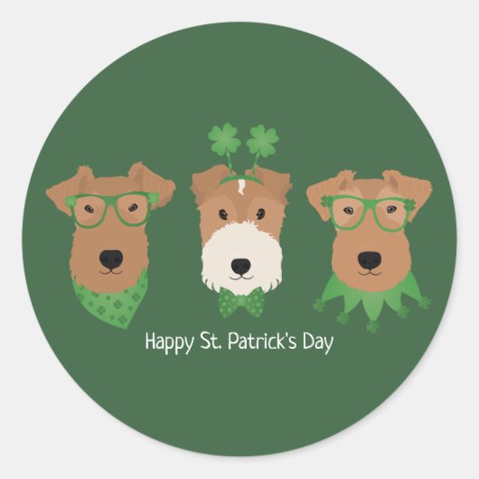 Sticker Rond Joyeux Jour de la Saint Patrick Welsh Wire Fox Ter (Devant)