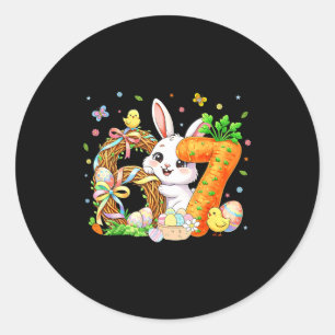 Sticker Rond Joyeux jour de Pâques 67 Lapin Six Sept Pâques 6 7