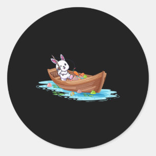 Sticker Rond Joyeux Jour de Pâques Bunny Pêcheur Pêcheur Enfant