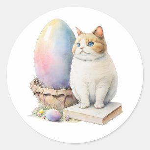 Sticker Rond Joyeux Jour de Pâques, Chat de Pâques