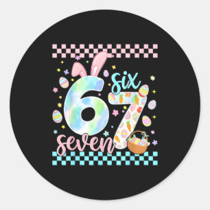 Sticker Rond Joyeux jour de Pâques drôle 67 Six Sept Lapin Œufs