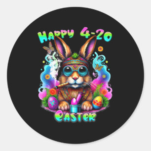 Sticker Rond Joyeux Jour de Pâques lapin Fumer mauvaises herbes