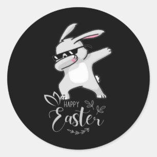 Sticker Rond Joyeux jour de Pâques mignon lapin en dubbing lapi