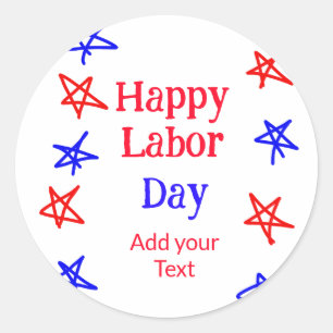 Sticker Rond Joyeux jour de travail rouge étoile bleu américain