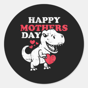 Sticker Rond Joyeux Jour des mères mignonne T Rex Dinosaur Son