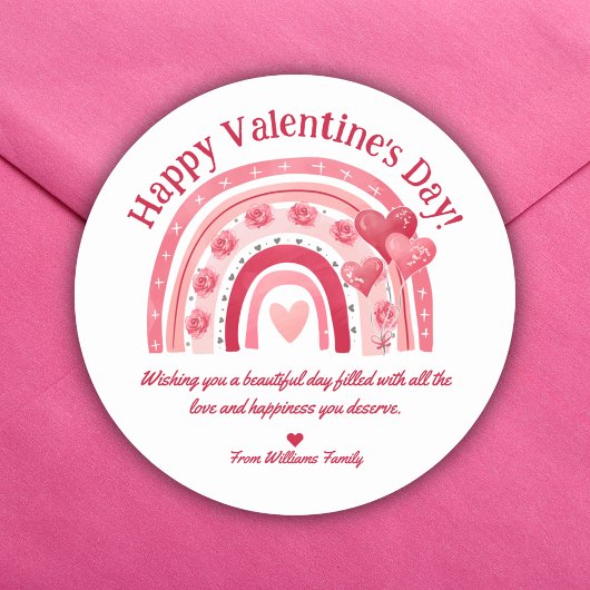 Sticker Rond joyeux jour des valentines, arc-en-ciel rouge rose