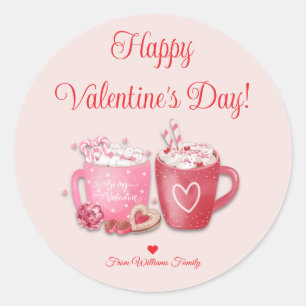 Sticker Rond joyeux jour des valentines, chocolat chaud rose él