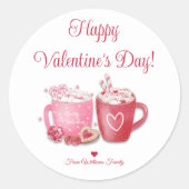 Sticker Rond joyeux jour des valentines, chocolat chaud rose ro (Devant)