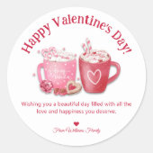 Sticker Rond joyeux jour des valentines, chocolat chaud rose ro (Devant)