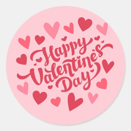 Sticker Rond joyeux jour des valentines, rose et rouge, coeurs  (Devant)