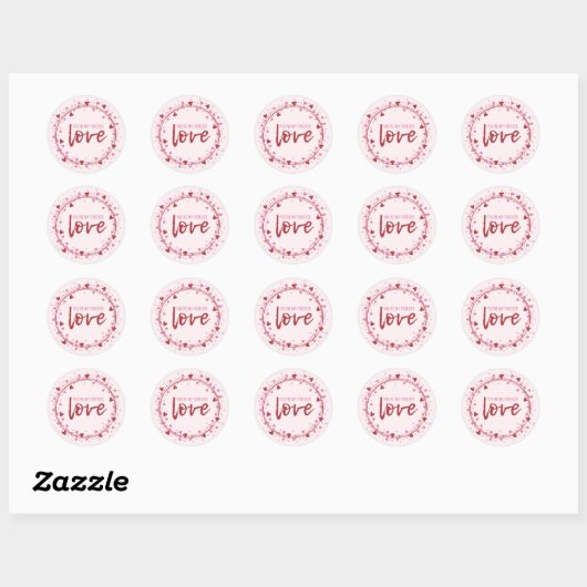 Sticker Rond joyeux jour des valentines, rose et rouge, coeurs (Feuille)