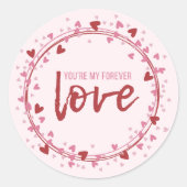 Sticker Rond joyeux jour des valentines, rose et rouge, coeurs (Devant)