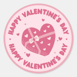 Sticker Rond joyeux jour des valentines, rose et rouge, coeurs