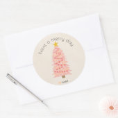 Sticker Rond Joyeux Jour Personnalisé Nom Pink Christmas Tree (Enveloppe)