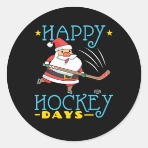 Sticker Rond Joyeux Jours de hockey Noël Père Noël