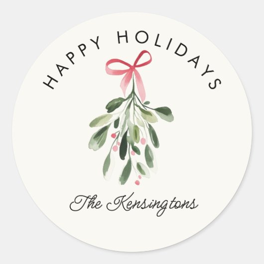 Sticker Rond Joyeux jours fériés Mistletoe Nom de famille perso (Devant)