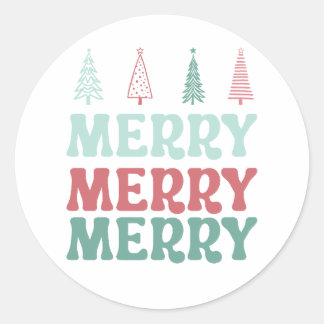 Sticker Rond Joyeux Joyeux Joyeux avec des arbres de Noël bohèm
