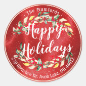 Sticker Rond Joyeux Joyeux Noël Holly Floral Adresse (Devant)