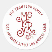 Sticker Rond Joyeux Joyeux Nom clair Adresse de retour Noël (Devant)