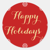 Sticker Rond Joyeux Joyeux Snowflakes Rouge Faux Or (Devant)