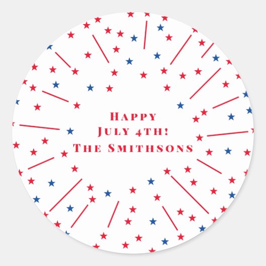 Sticker Rond Joyeux Juillet 4 Feu d'artifice et Stars Personnal (Devant)