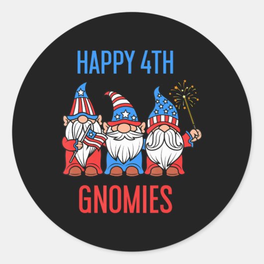 Sticker Rond Joyeux Juillet 4 Gnomies Patriotic Pride Gnomes US (Devant)