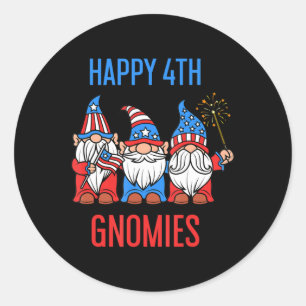 Sticker Rond Joyeux Juillet 4 Gnomies Patriotic Pride Gnomes US
