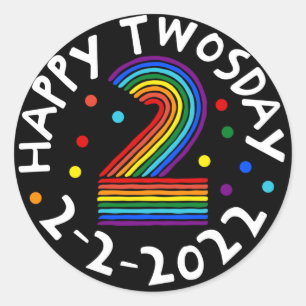 Sticker Rond Joyeux Jumeau 2022 Rainbow 2nd Grade Kids 2/22/22