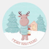 Sticker Rond Joyeux Kiss Moose Drôle Noël (Devant)