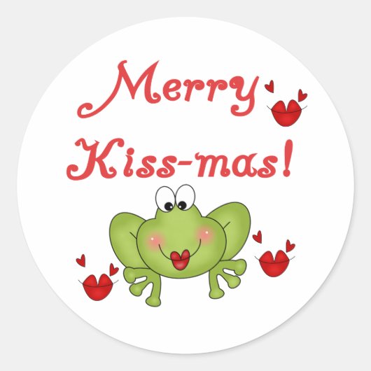 Sticker Rond Joyeux Kissmas Frog Fêtes Noël (Devant)