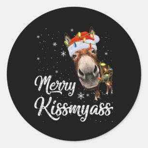Sticker Rond Joyeux Kissmy Donkey Sarcastique Noël Funny Pajama