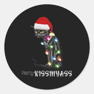 Sticker Rond Joyeux Kissmyass Fun Chat Feux Noël 1