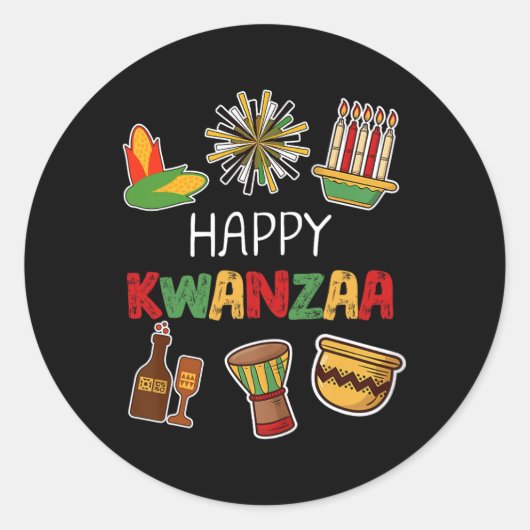 Sticker Rond Joyeux Kwanzaa Fête Africaine Américaine (Devant)