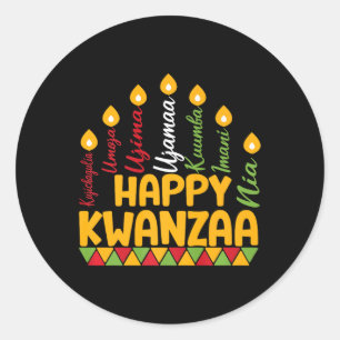 Sticker Rond Joyeux Kwanzaa Kinara Sept Bougies Principes De K